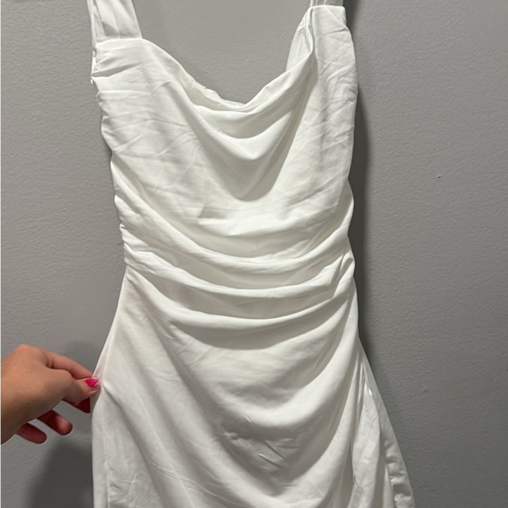 Chic White Draped Mini Dress